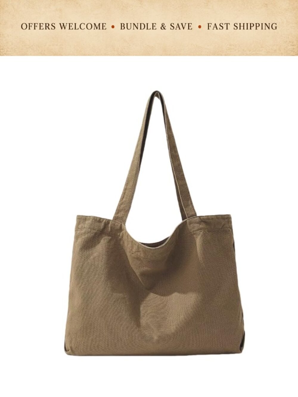 Large Canvas Tote Bag Zipper Cotton Shoulder Bag Durable Handbag Purse